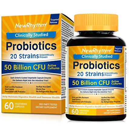 6. NewRhythm Probiotics 50 Billion CFU 20 Strains, 60 Veggie Capsules