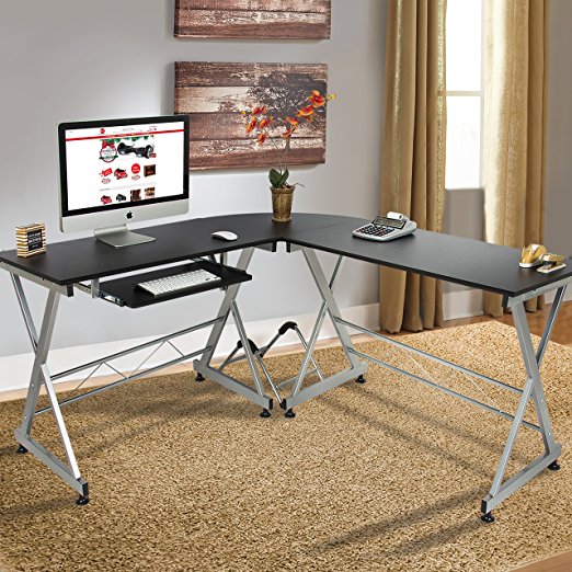 4. Best Choice Products Wood L-Shape Corner Computer Desk