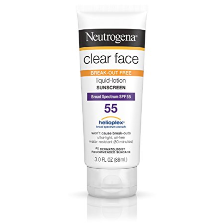 1. Neutrogena Clear Face Liquid Lotion Sunscreen SPF 55, 3 oz